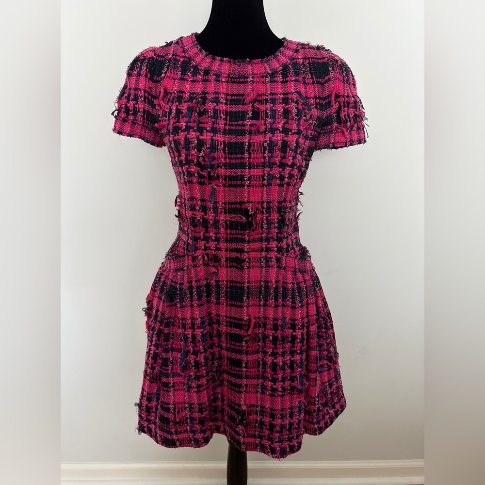 Authentic 14C CHANEL Pink, Navy and Black Tweed Dress